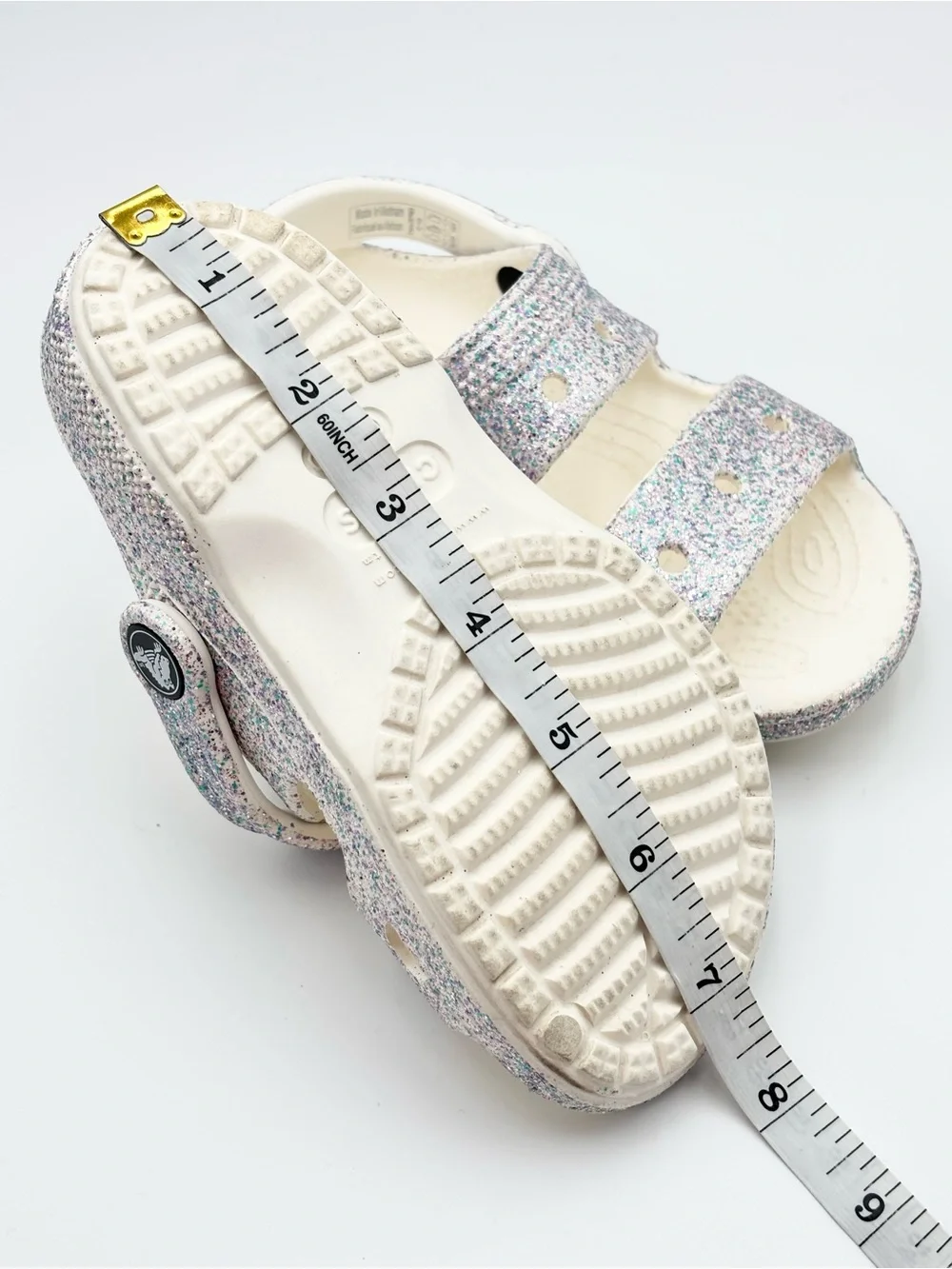 CROCS Kids Glitter Double-Strap Sandal Clog - White Multicolor Sparkle Size 10C